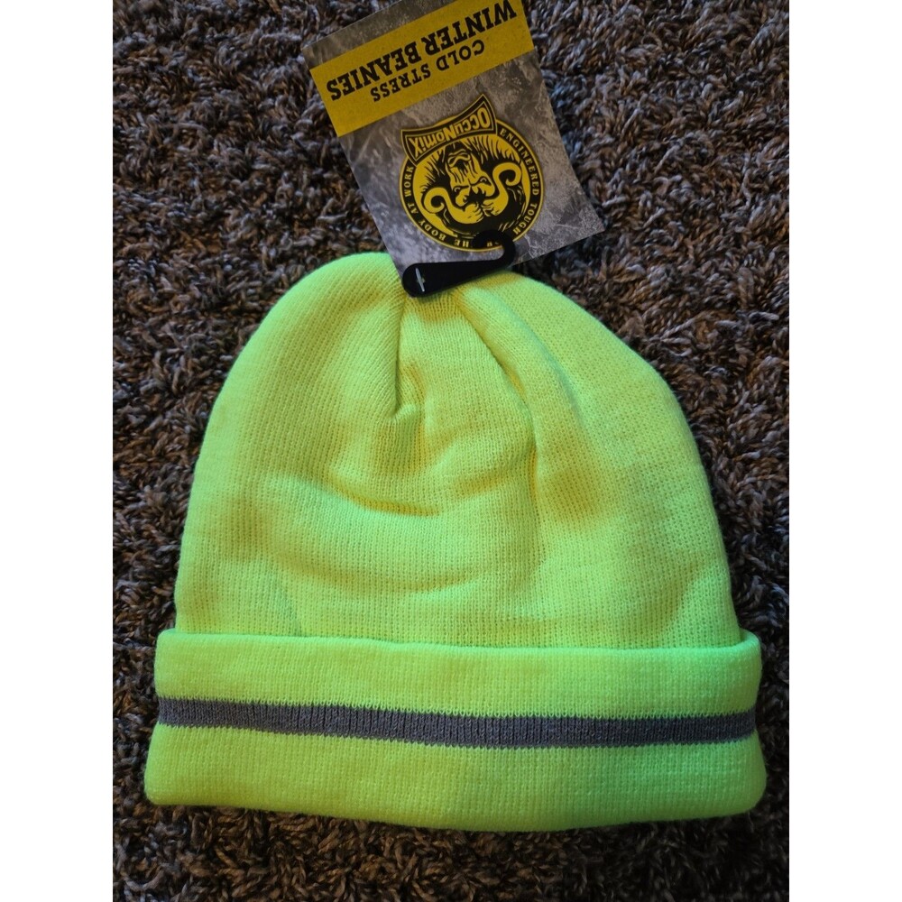 Occunomix Hi Vis Knit Cap Yellow Thermal Lined Beanie One Size Safety Work Hat